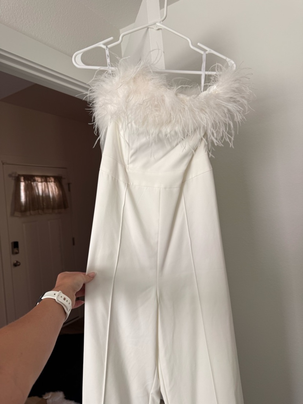 Club L London White Feather-Trim Dress